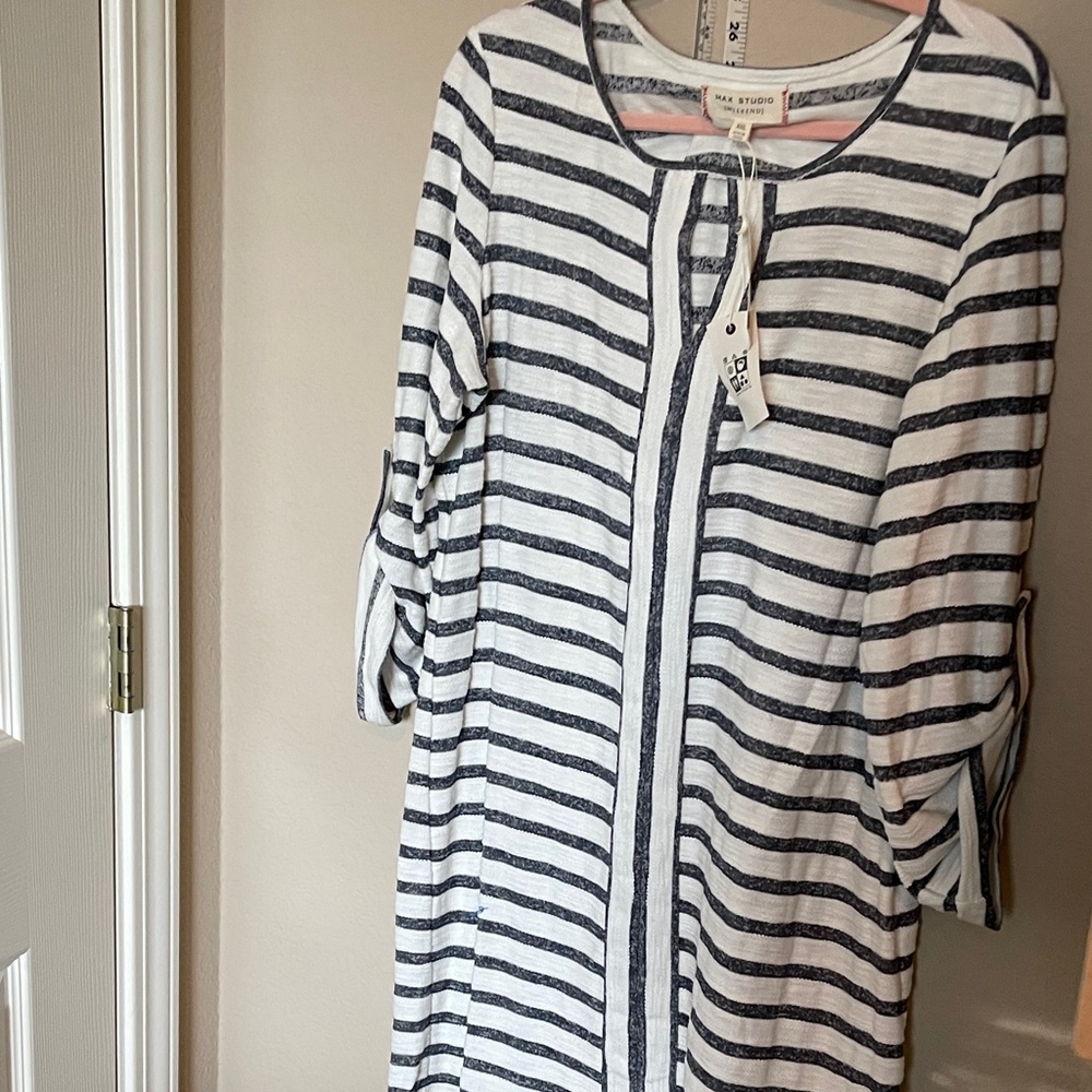 Max Studio Navy and White Striped Dress
